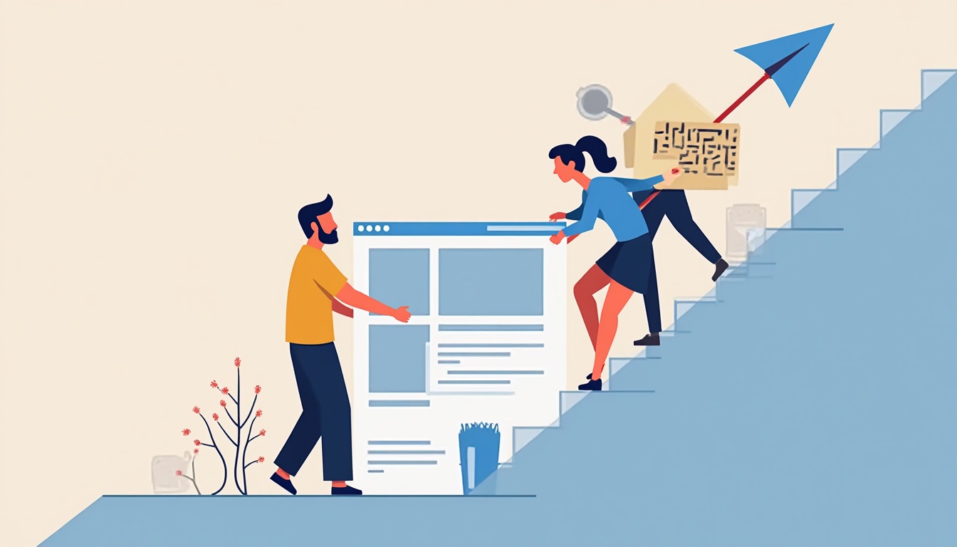 Ilustrație futuristă cu elemente de web design și inteligență artificială, reprezentând servicii de creare site web în 2026.
